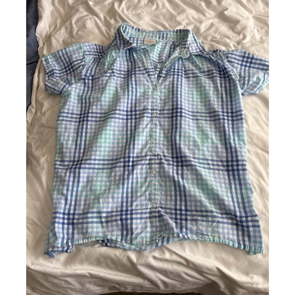 Womens Button-Down Shirt Light Blue & Green Size XL Tall
